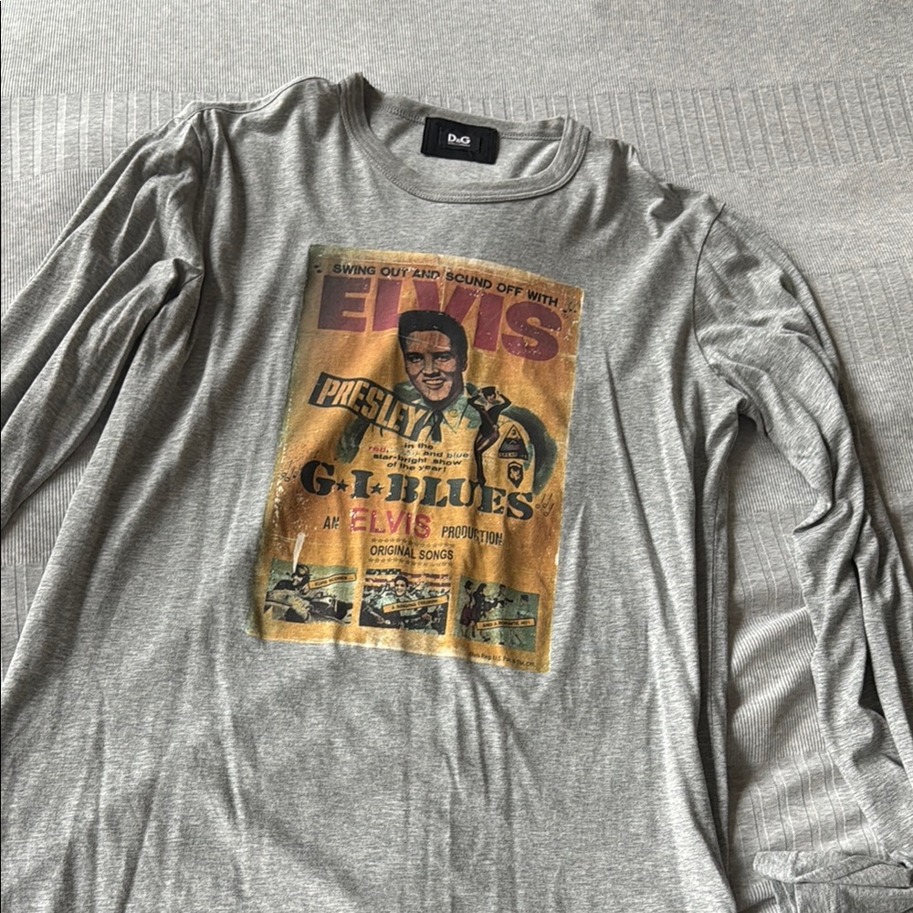 D&G Elvis Presley Graphic Gray Long Sleeve T-Shirt